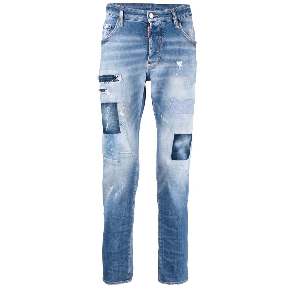 Dsquared2 Men&#39;s Patchwork Distressed-Effect Skinny Jeans Blue