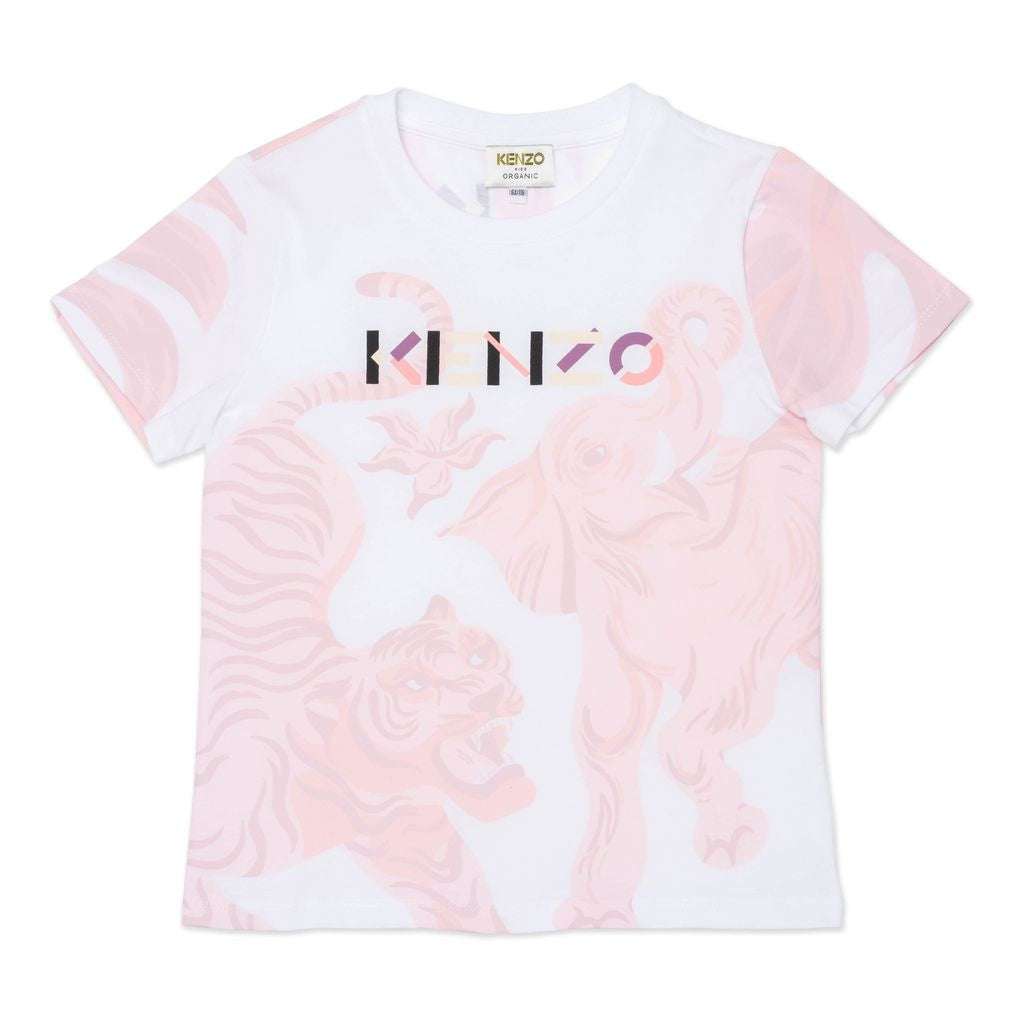 Kenzo Girls Animal Print Logo T-Shirt Pink