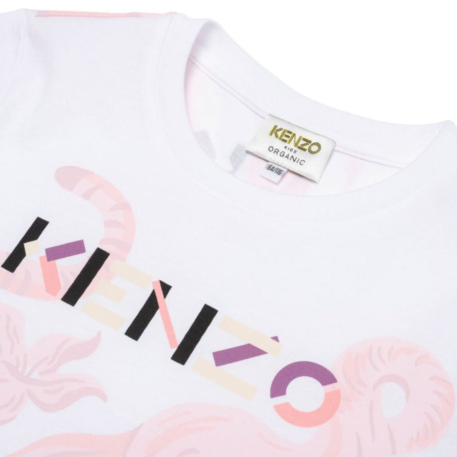 Kenzo Girls Animal Print Logo T-Shirt Pink
