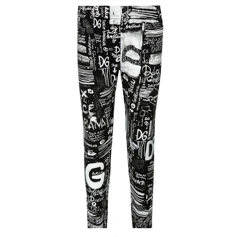 Dolce &amp; Gabbana Girls Black Graffiti Leggings Black