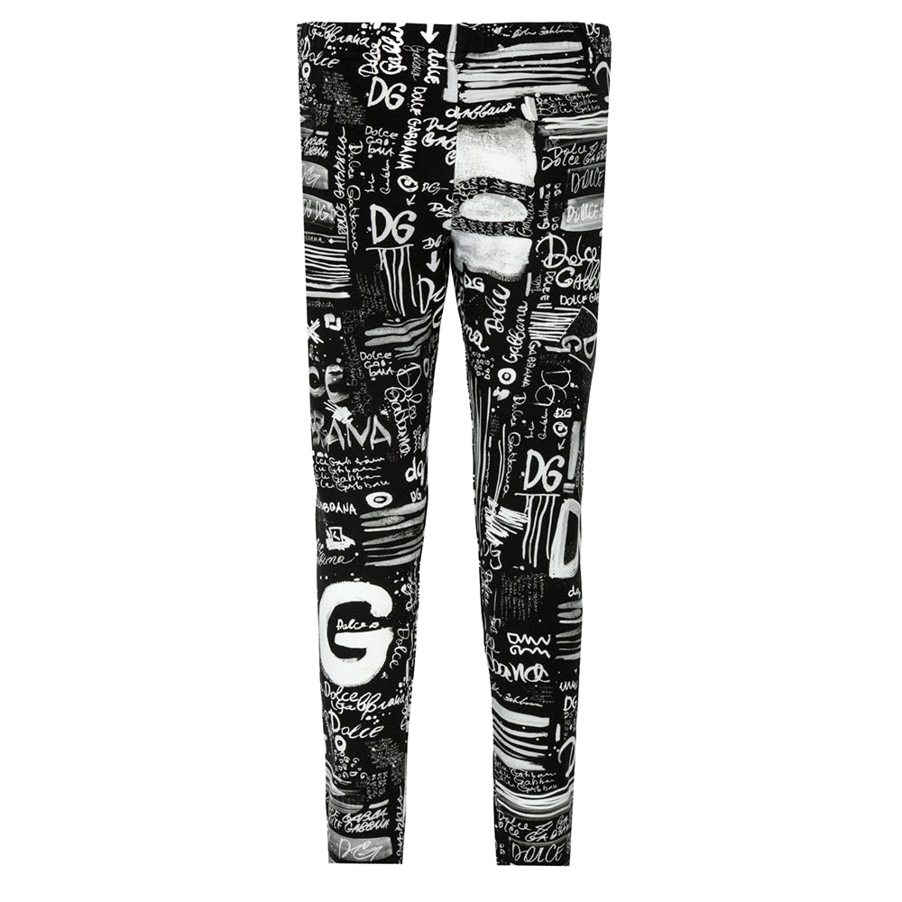 Dolce &amp; Gabbana Girls Black Graffiti Leggings Black