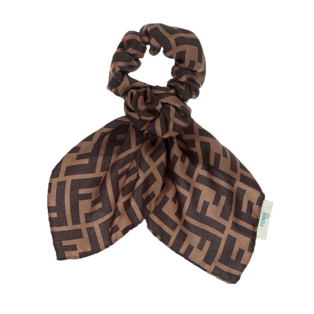 Fendi Girls Bow Hair Band FF Pattern Logo Brown