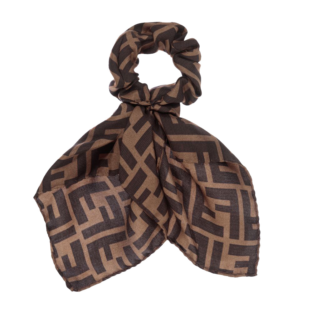 Fendi Girls Bow Hair Band FF Pattern Logo Brown