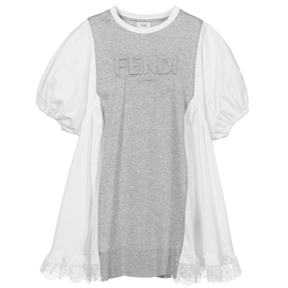 Fendi Girls Poplin Dress White