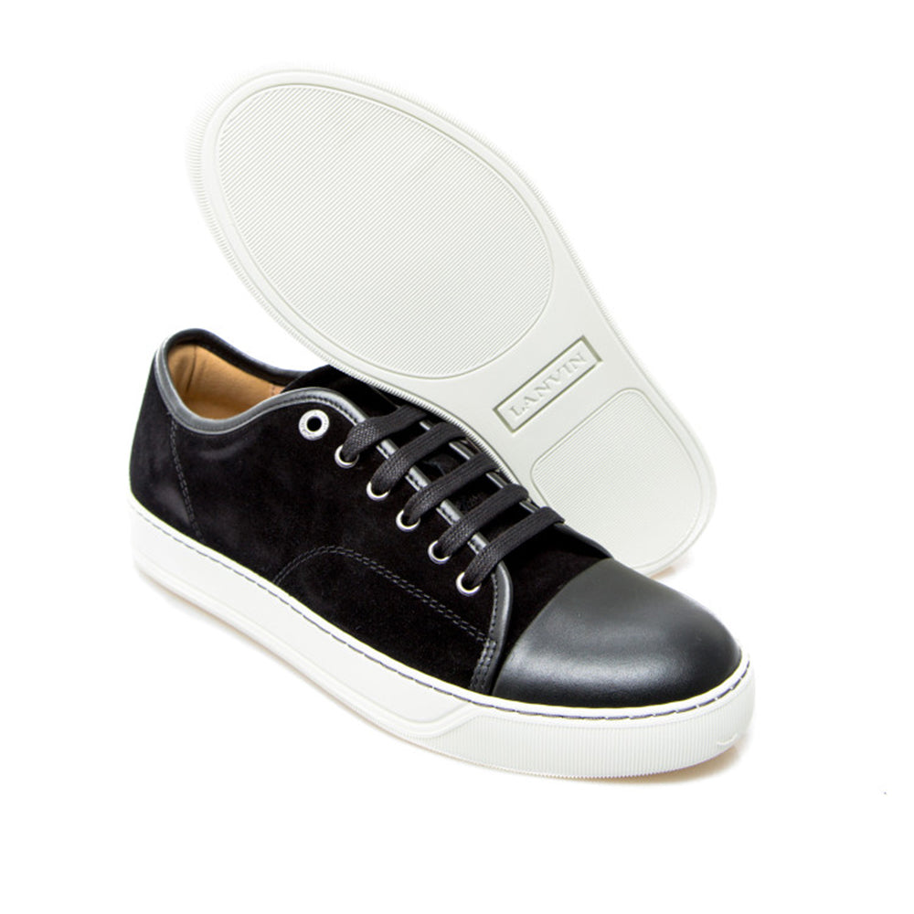 Lanvin Men&#39;s Suede And Patent Low Top Sneakers Black