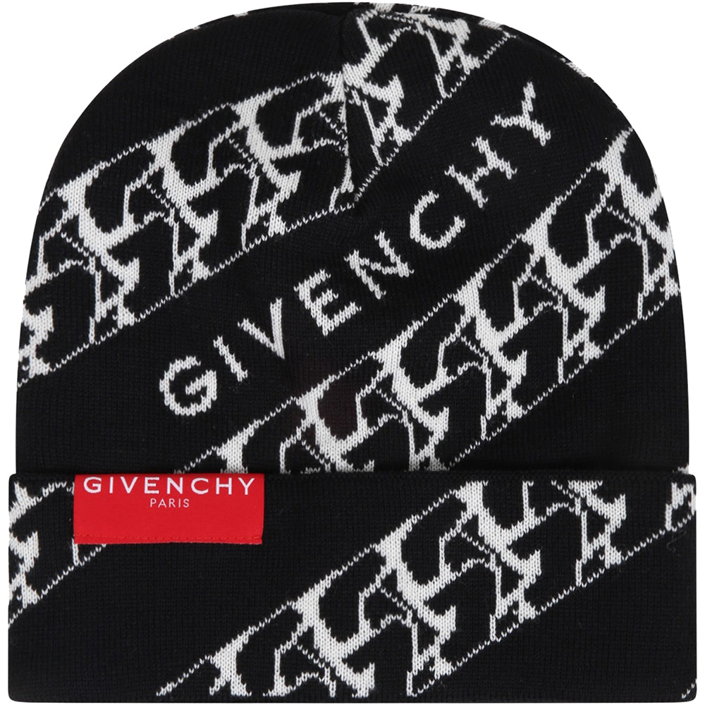 Givenchy Boys Chain Logo Wool Hat Black