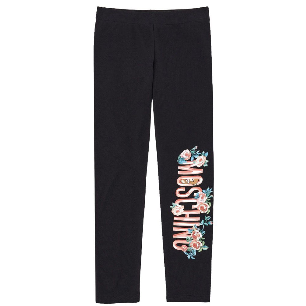 Moschino Girls Floral Print Logo Leggings Black