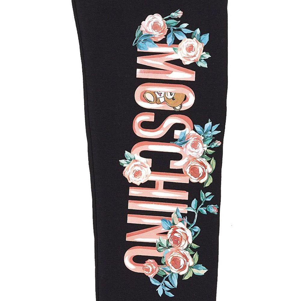 Moschino Girls Floral Print Logo Leggings Black