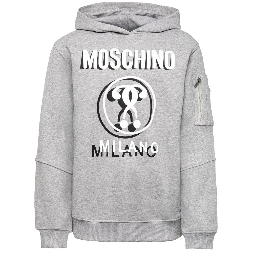 Moschino Boys 3 Dimensional Milano Logo Hoodie Grey