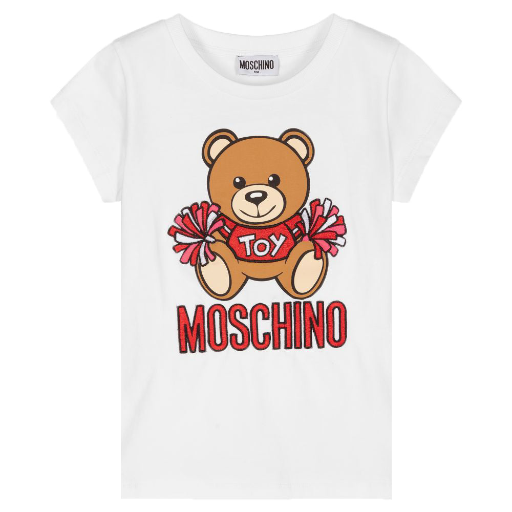 Moschino Girls Toy Bear Pom-Pom T-Shirt White