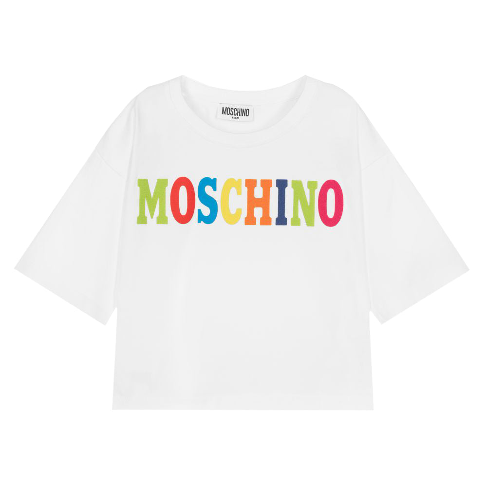Moschino Girls Cropped Logo T-Shirt White