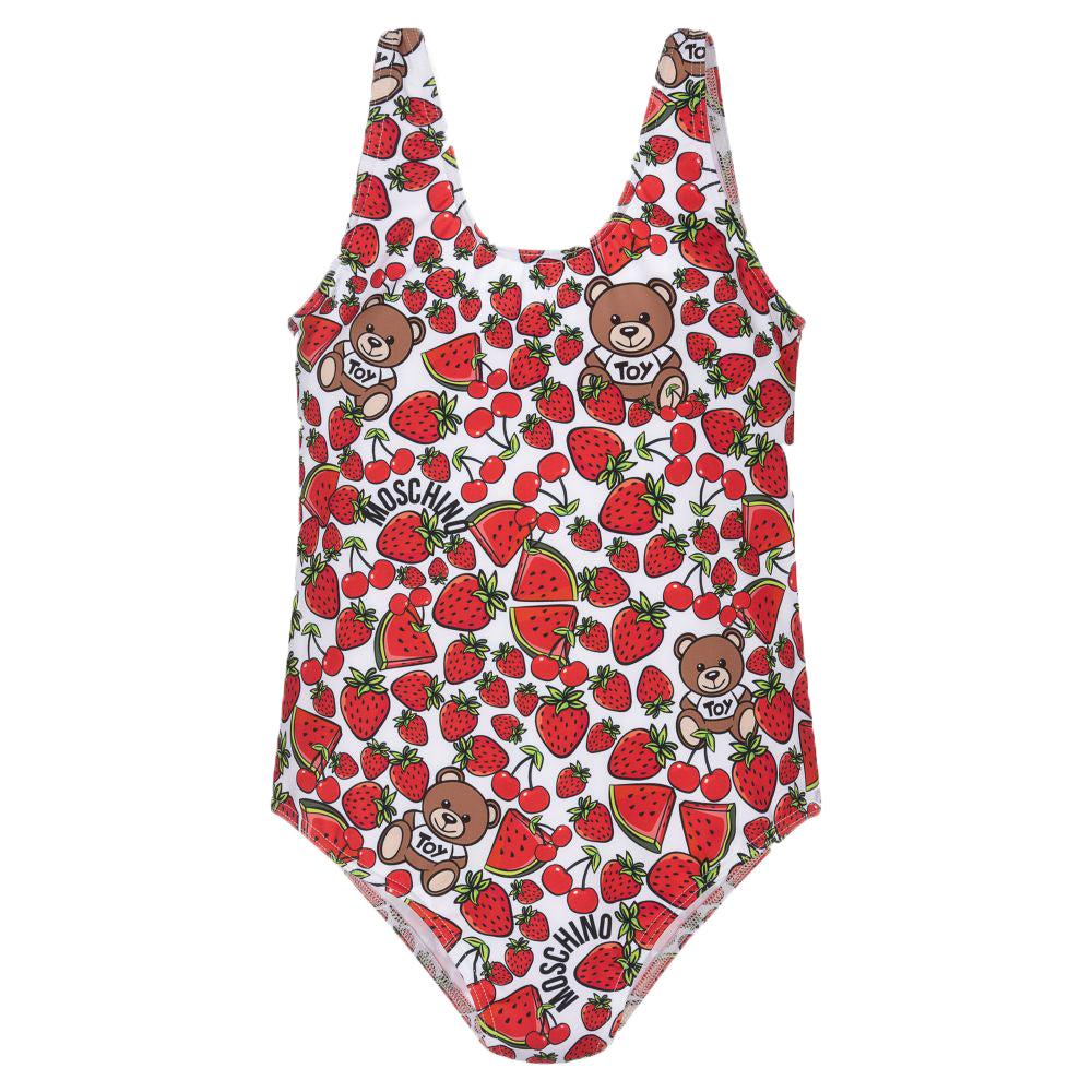 Moschino Girls Fruit Print Swimsuit Red