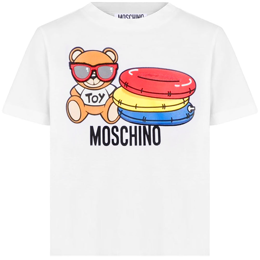 Moschino Unisex Kids Beach Bear Logo T-Shirt White