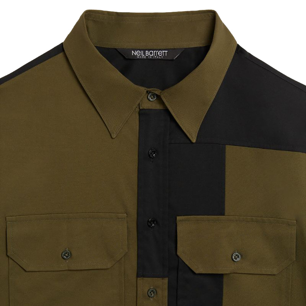 Neil Barrett Men&#39;s Abstract Colour-block Cotton Shirt Khaki