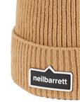 Neil Barrett Mens Logo-Appliqué Wool Beanie Beige