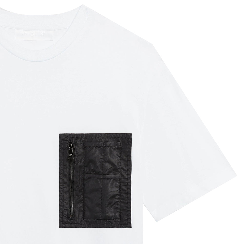 Neil Barrett Men&#39;s Minimalist Jersey Nylon Pocket T-Shirt White