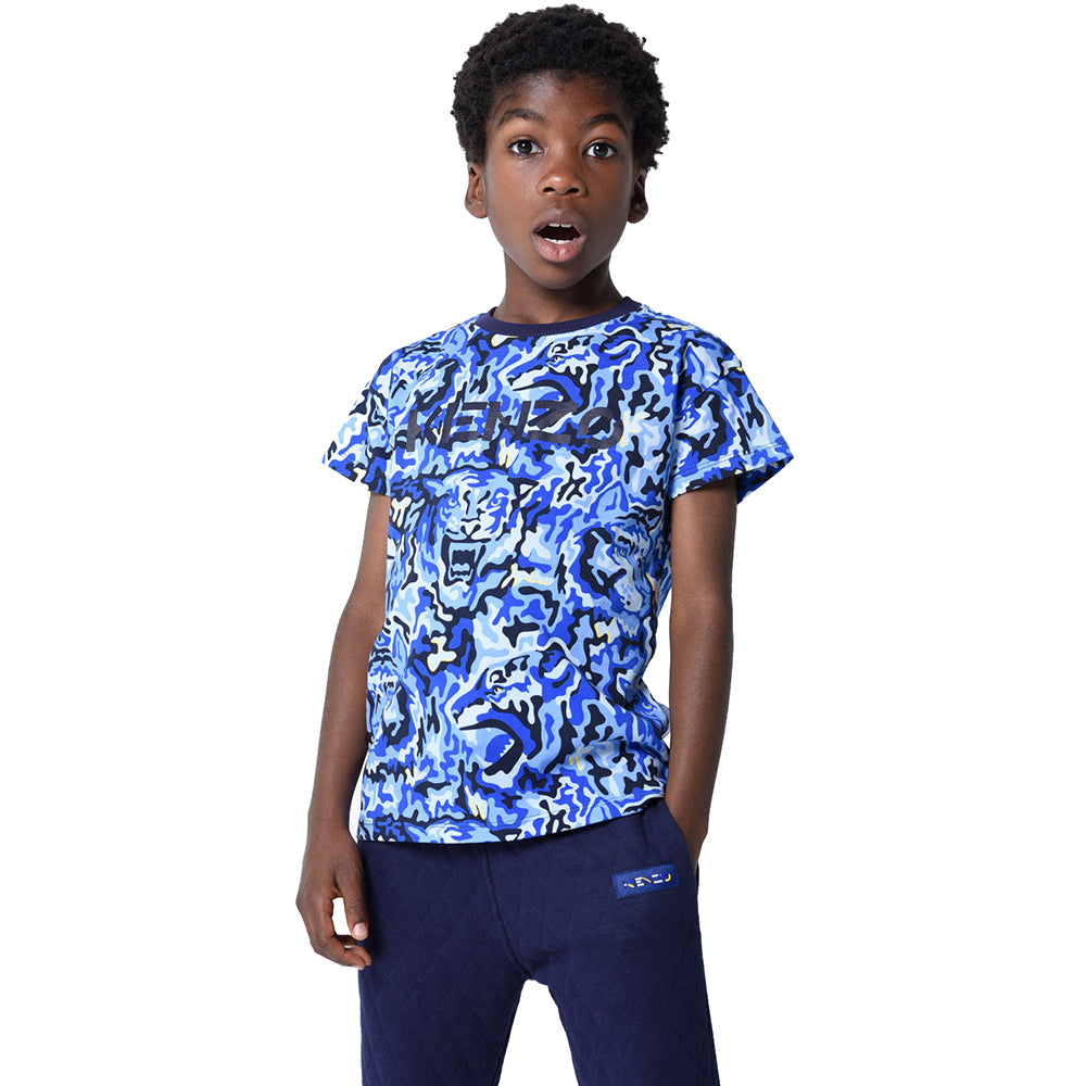 Kenzo Boys Graphic Print T-Shirt Blue