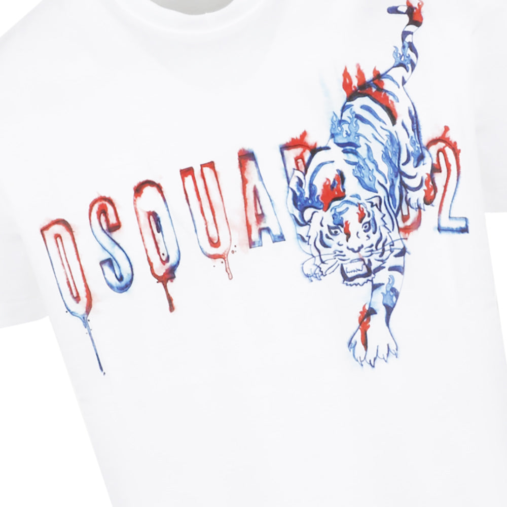 Dsquared2 Men&#39;s Doodle C Tiger Water Stain T-Shirt White