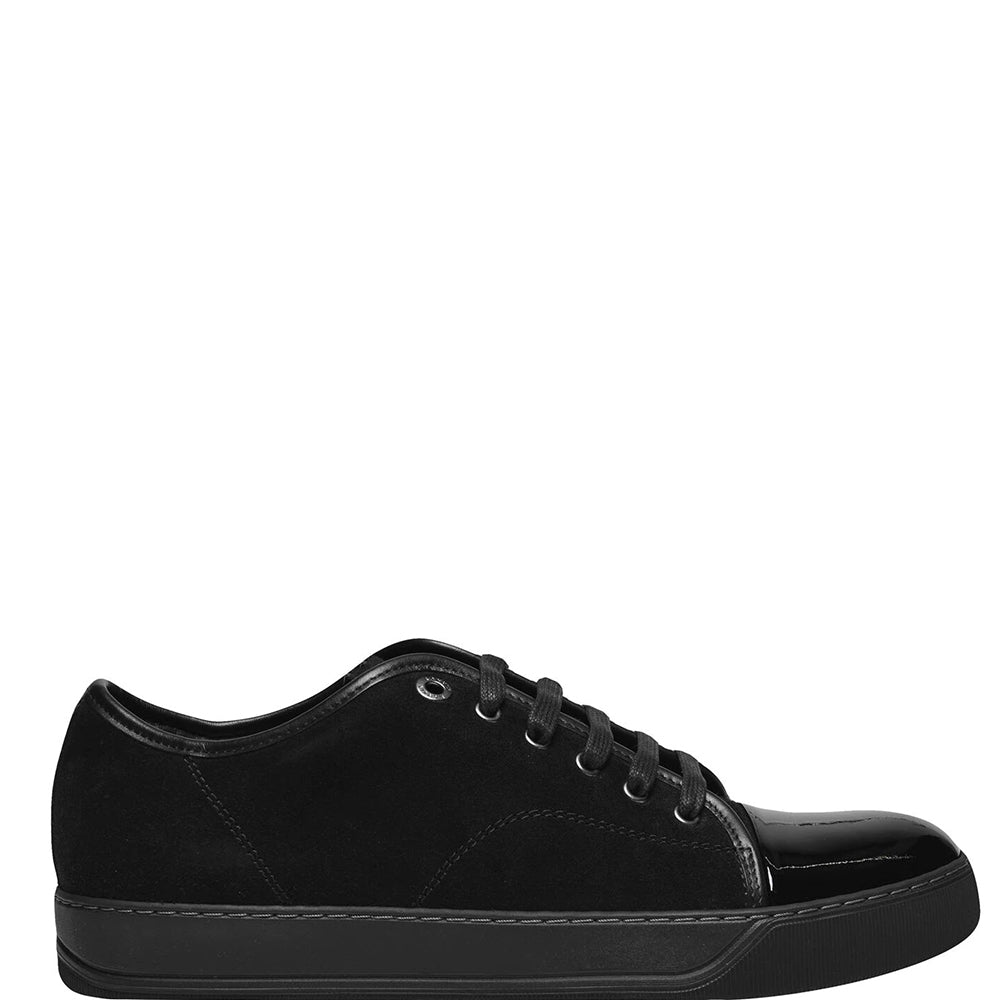 Lanvin Mens Suede And Patent Low Top Sneakers Black